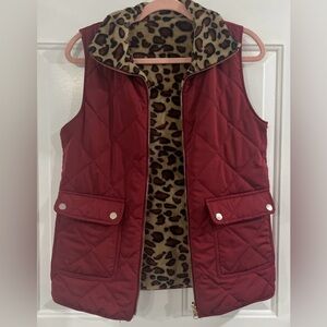 Reversable Red/Leopard Quilted Vest